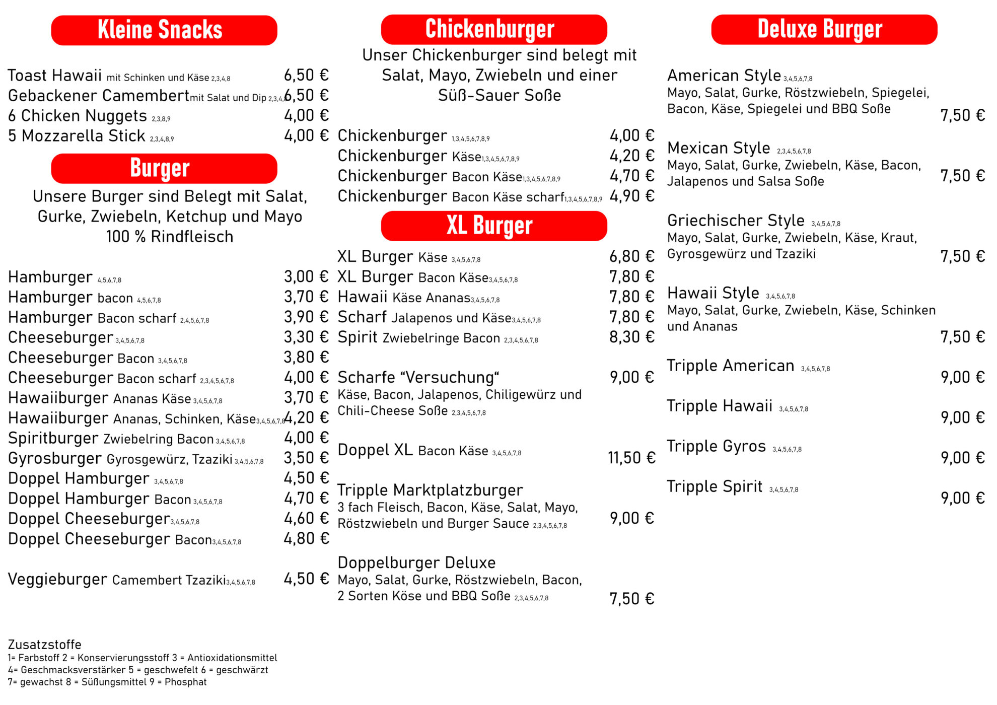 Speisekarte Imbiss Marktplatz